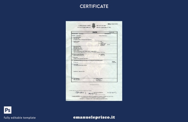 stile verificato Modello di certificato di morte del registro delle nascite e de